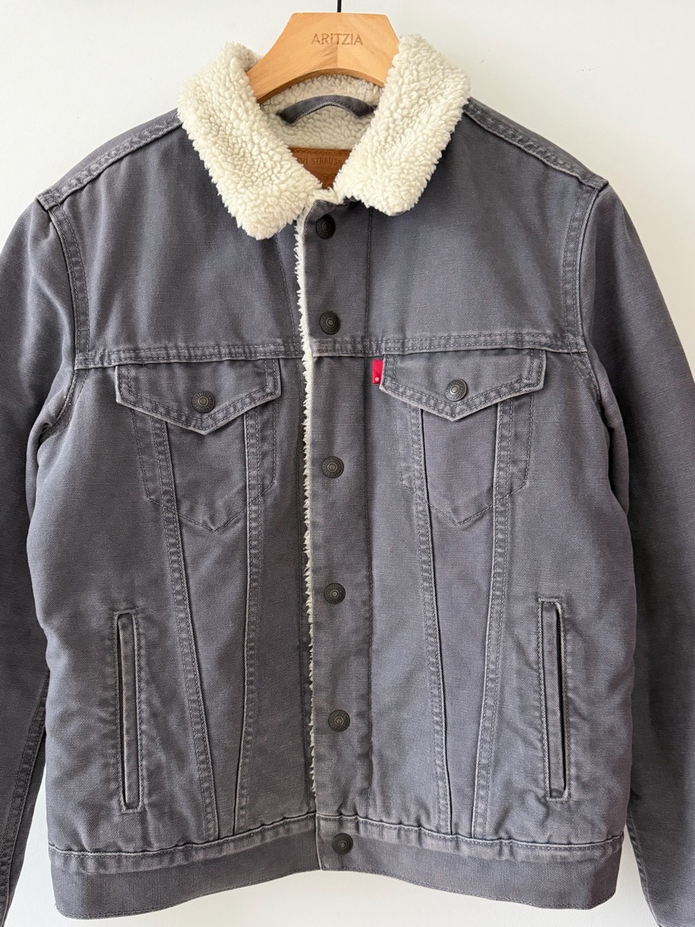 Levi’s Sherpa Lined Grey Corduroy Trucker Jacket Cozy Size S - Picture 6 of 13